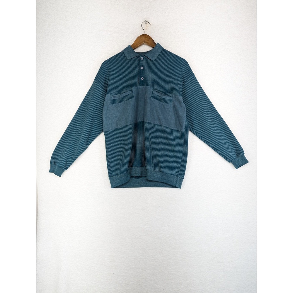 Vintage Essentials International Shirt Teal Blue 1/4 Button Up 90sβ 80s M